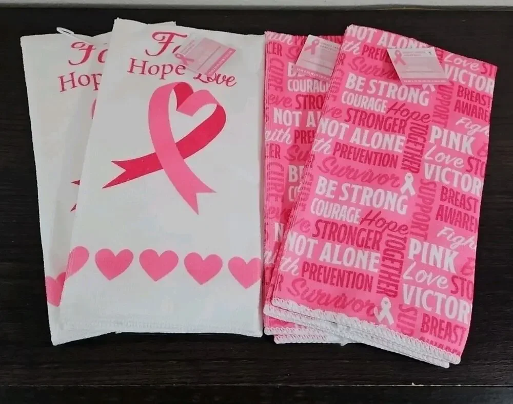 4 Kitchen Towel Set Breast Cancer Awareness Faith Hope Love Hope Pink Ribbon